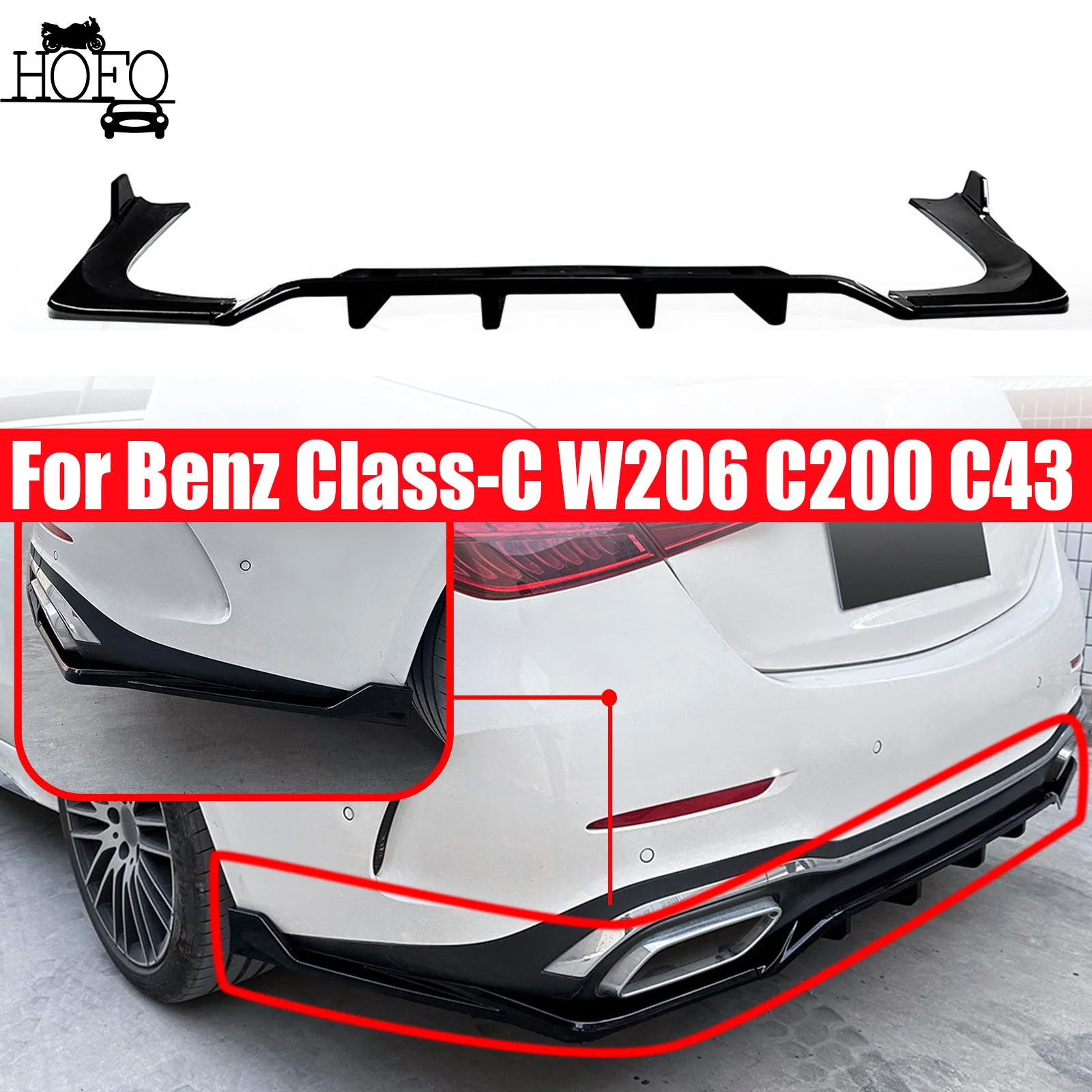 

For Benz Class-C W206 C200 C43 AMG 2022-2025 Rear Bumper Splitter Lip Spoiler Diffuser Bracket 2023 2024