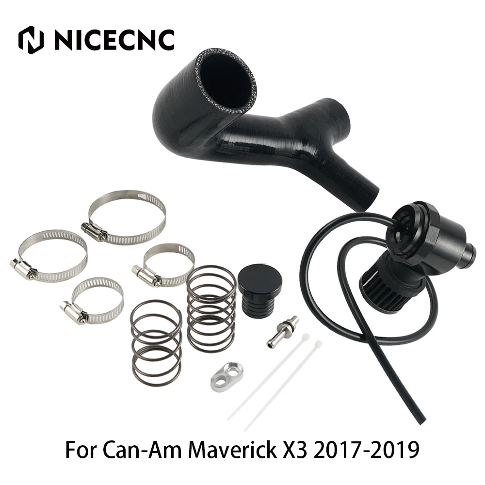 NICECNC UTV Turbo Blow Off Valve Kit For Can-Am Maverick X3 2017-2019 2018 Billet Plug Filter Vent Tube Silicone Tube Clamp