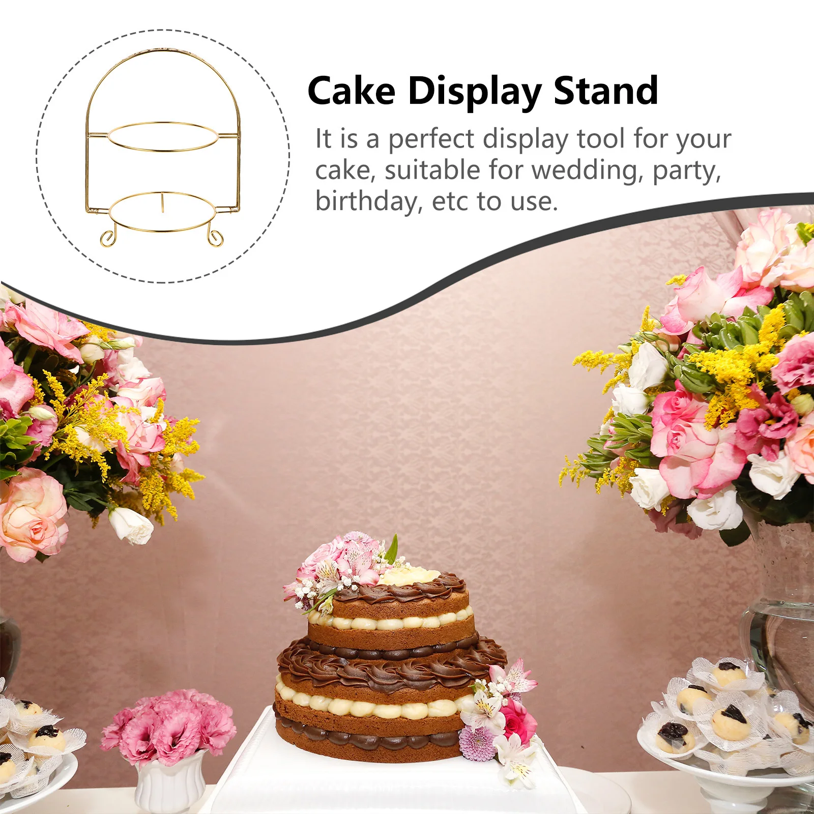 

2-Layer Iron Cake Stand Space-Saving Cake Display Holder for Wedding Birthday Party Cupcake Display Stand
