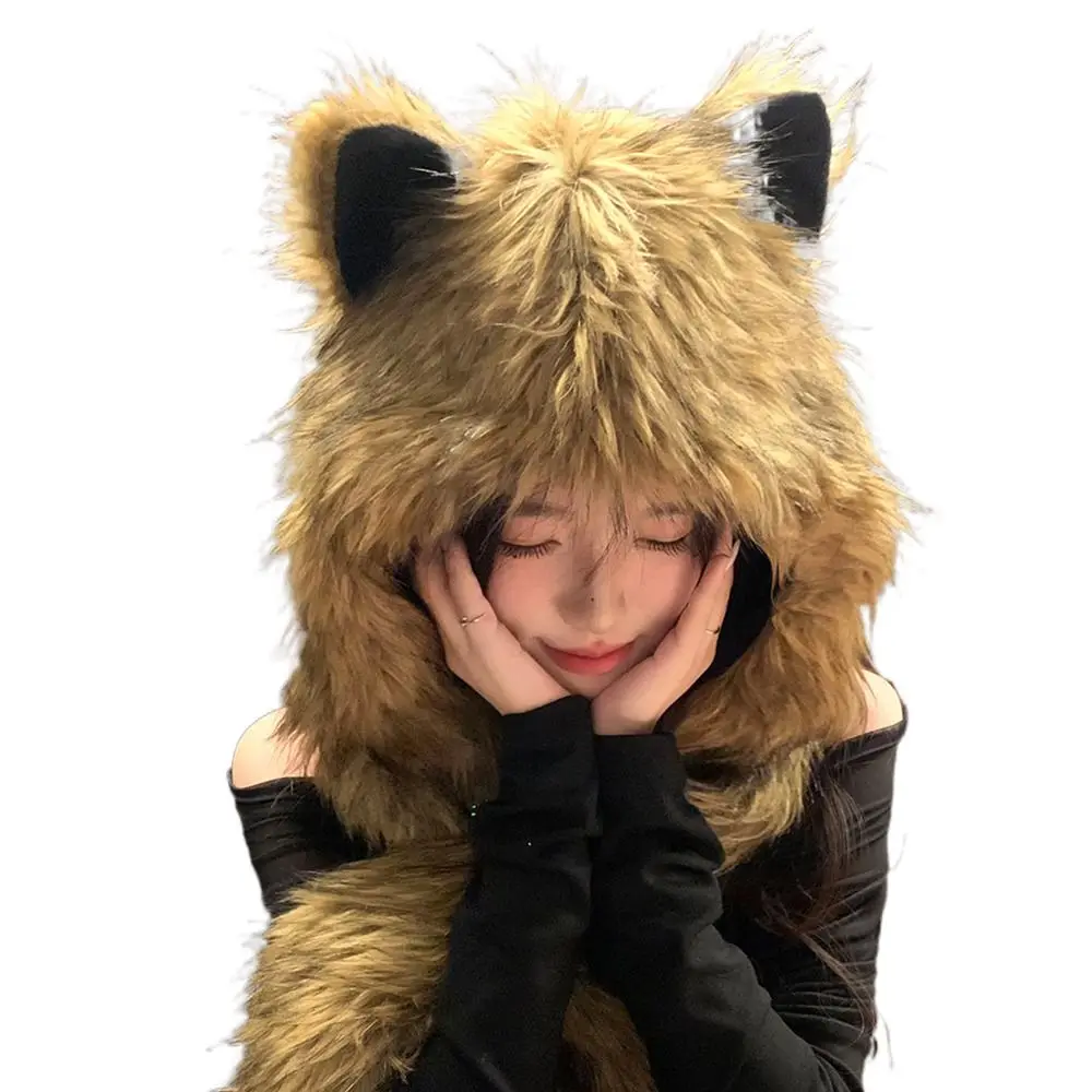 Cute Women Winter Hat Ear Protection Windproof Balaclava Cap Thick Warm Collar Bonnet Bear Cap Autumn Winter