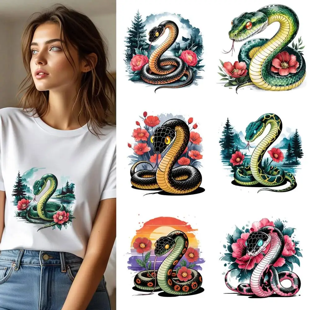 25CM Creative Snake Flower Scenery Heat Transfer Patches For Clothes DIY A-Level Washable Shirt Iron-on Thermal Sticker