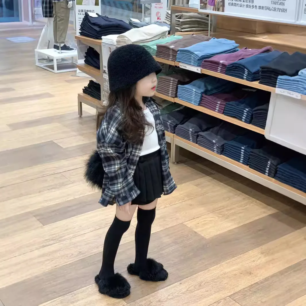 Girls Set 2025 Autumn New Korean Style Fashionable Checkered Shirt White Vest Pleated Skirt Three Piece Set Daily Fashion Wear