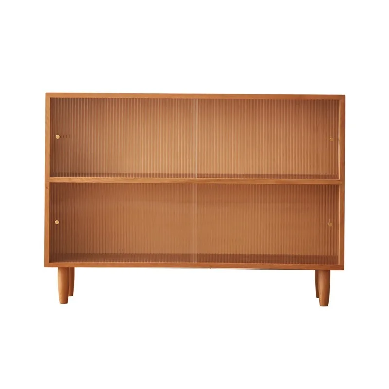 

Nordic cherry wood low bookshelf floor-to-ceiling bookcase simple glass door shelf Japanese solid wood home storage cabinet