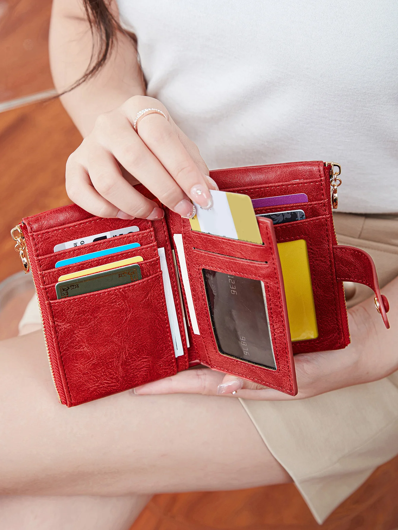 Portefeuille minimaliste pour femmes, court, trois couches, grande capacité, Double fermeture éclair, porte-carte d'identité, porte-carte bancaire de crédit, sac d'argent