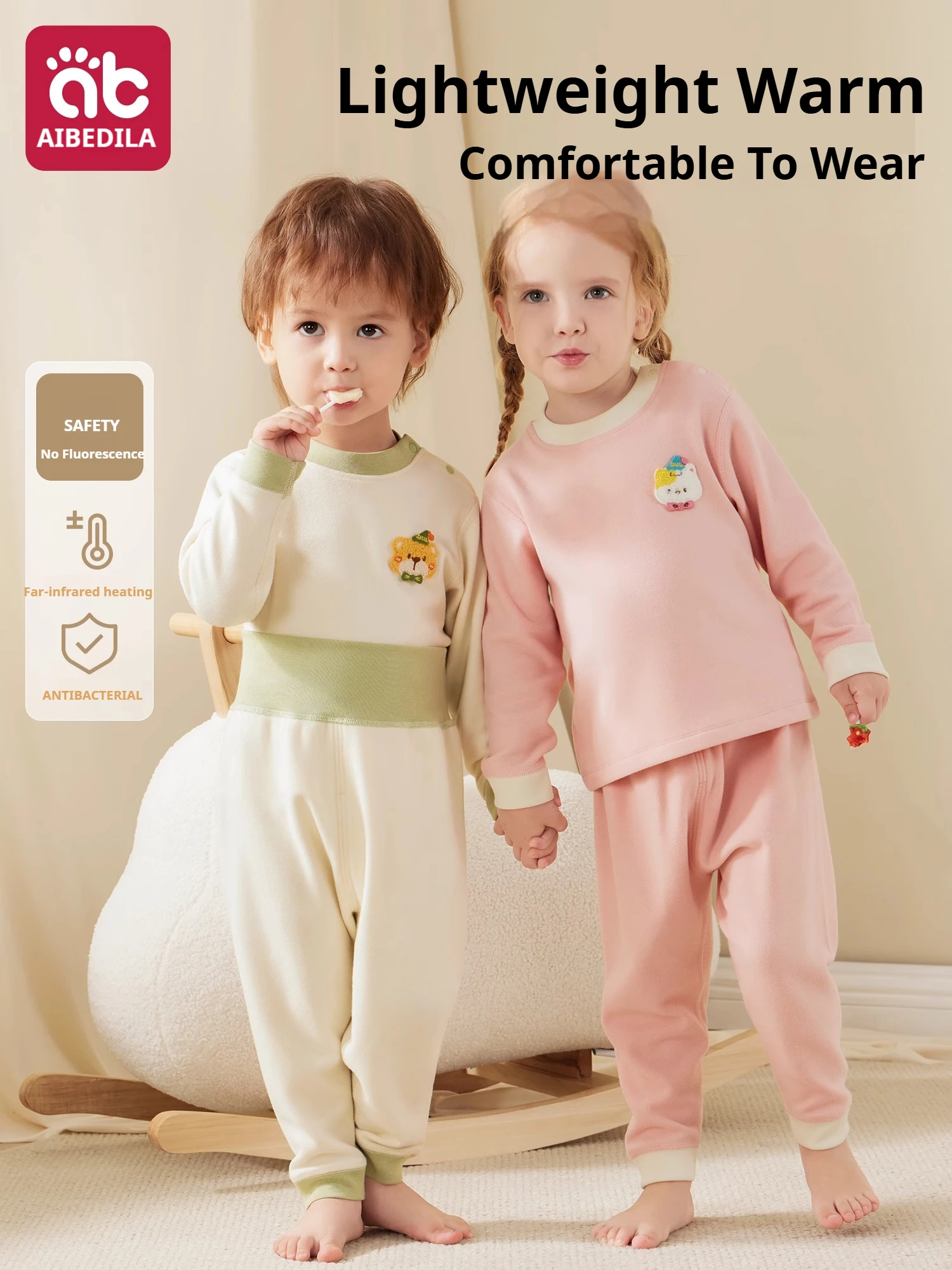 AIBEDILA Toddler High Waist Pajamas Set Antibacterial Soft Warm Long Sleeve Snug-Fit Girl/Boys' Pajama Kids Sleepwear