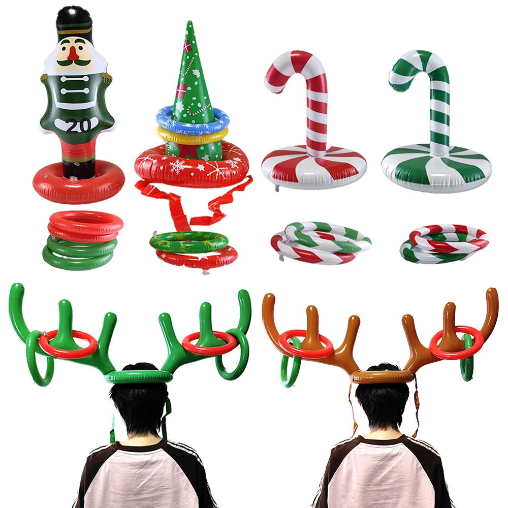 Christmas Party Entertainment Props Throwing Inflatable Ferrule Ring Toss Game Elk Antlers Hat Candy Snowman Shaped Kids Gifts