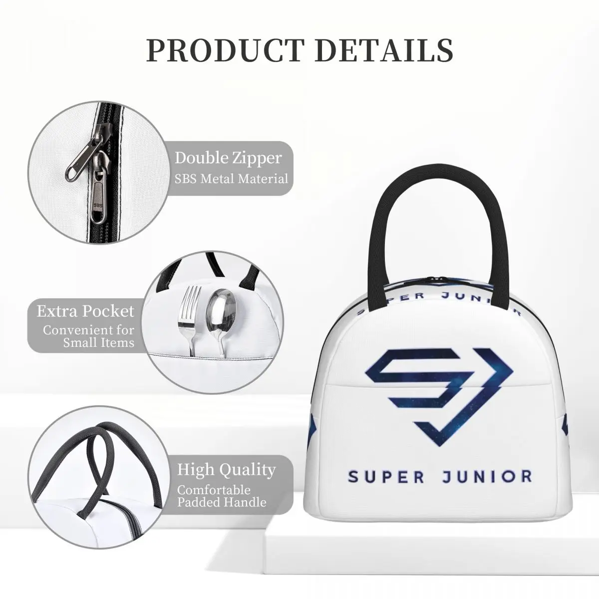 حقيبة غداء معزولة بشعار سوبر جونيور للنساء والأطفال، صناديق طعام محمولة، حقيبة غداء حرارية