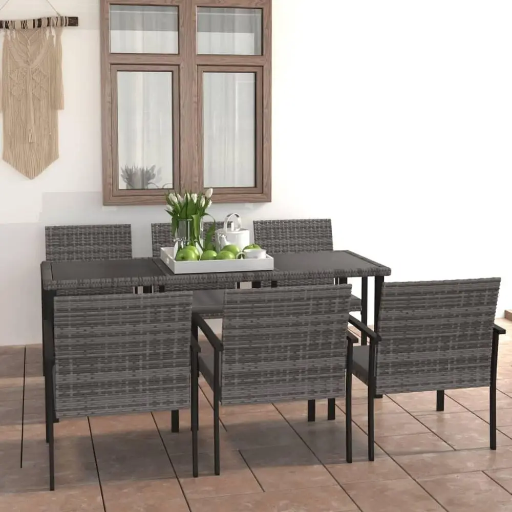 

7-Piece Patio Dining Set: Gray Poly Rattan Chairs for Outdoor, Indoor, Balcony, Lawn, Garden, Backyard, Pool Side