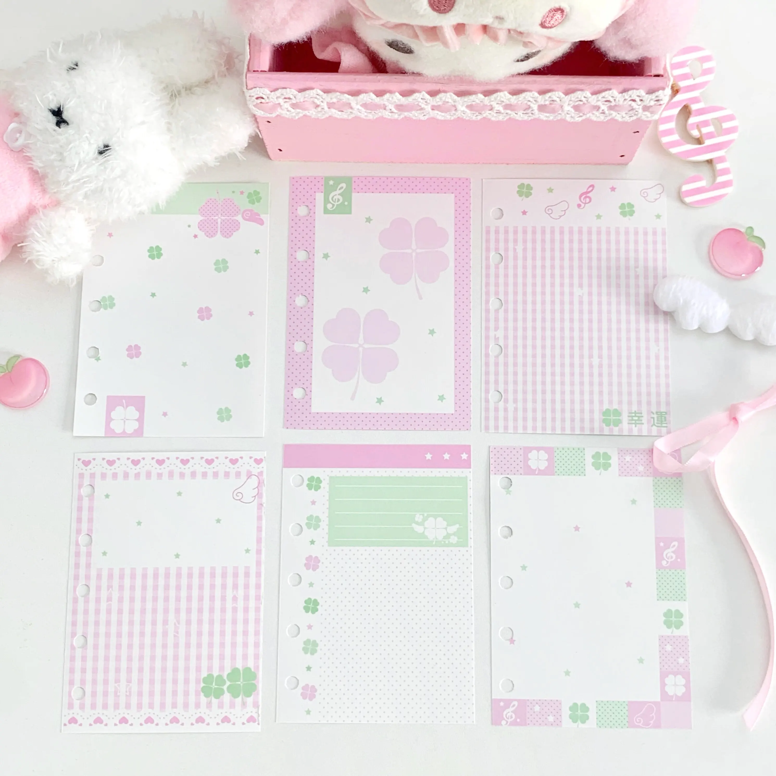 Sweet Planner Girlie M5 Refill Pages 60pcs Cute Strawberry Music Note Prepunched Pink Green Fresh Paper for Mini Pocket Binder