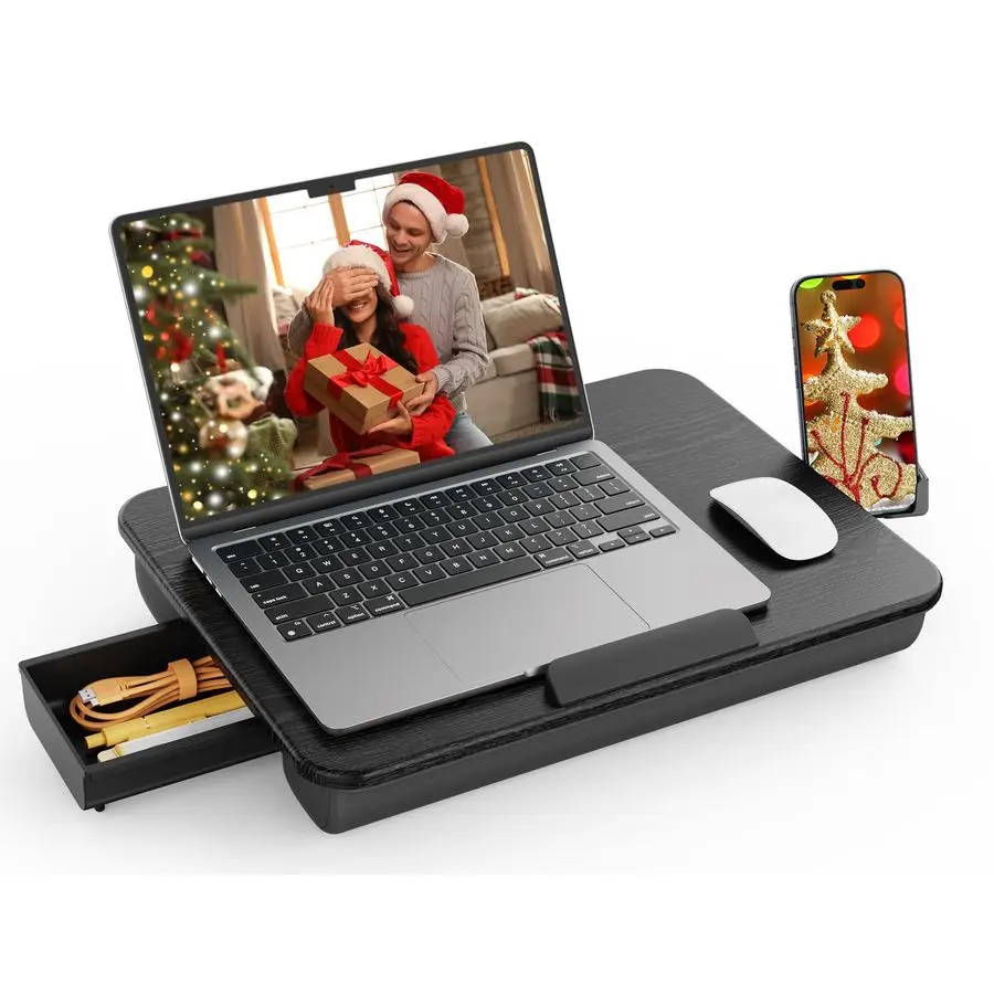 

Laptop Lap Desk, Portable Laptops Tray with Cushion, Drawer Storage, Phone Holder, Carry Handle, Phone Holder Computer Laptop St