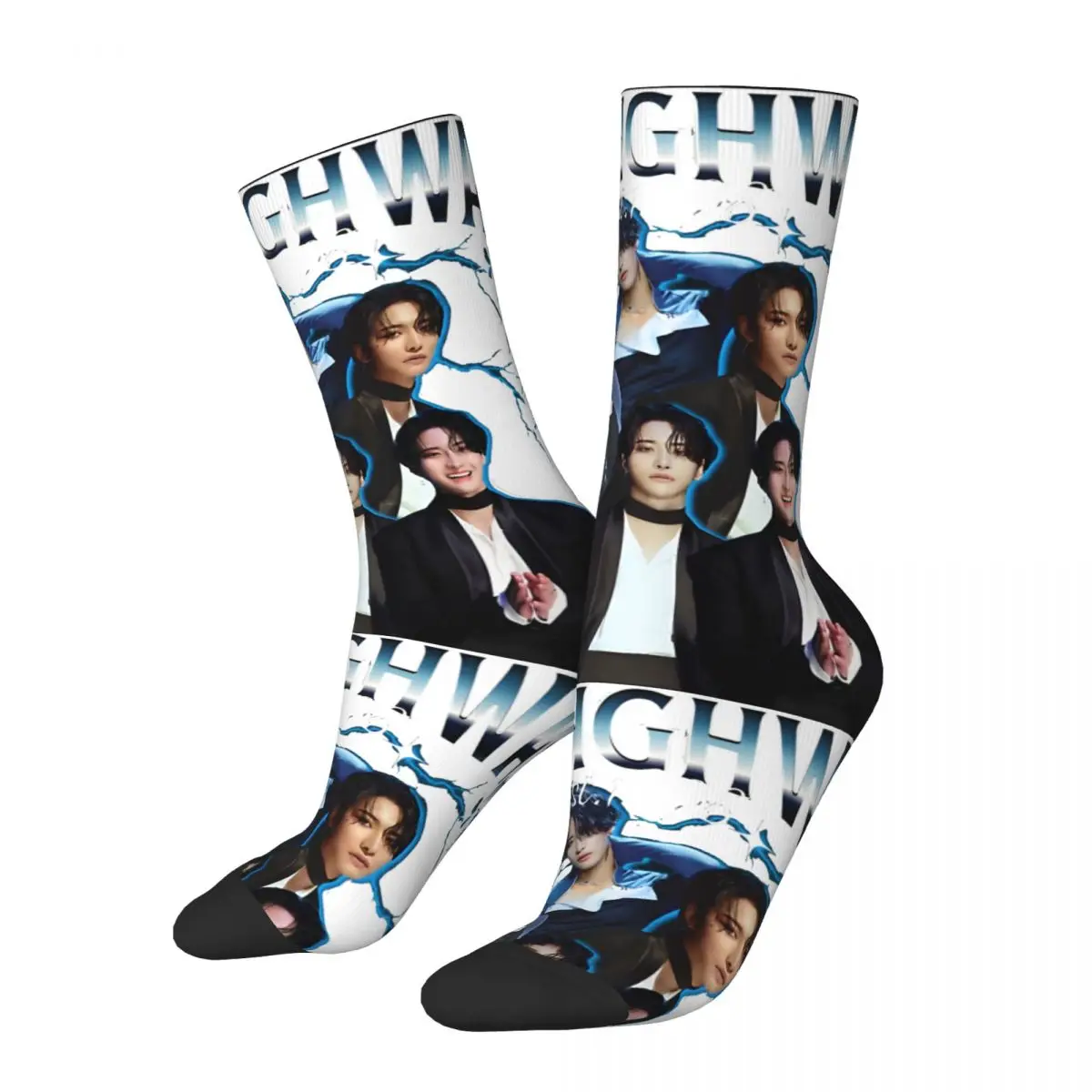 Crazy compression Seonghwa 90S Sock for Men Harajuku ATEEZ Seamless Pattern Crew Sock Novelty