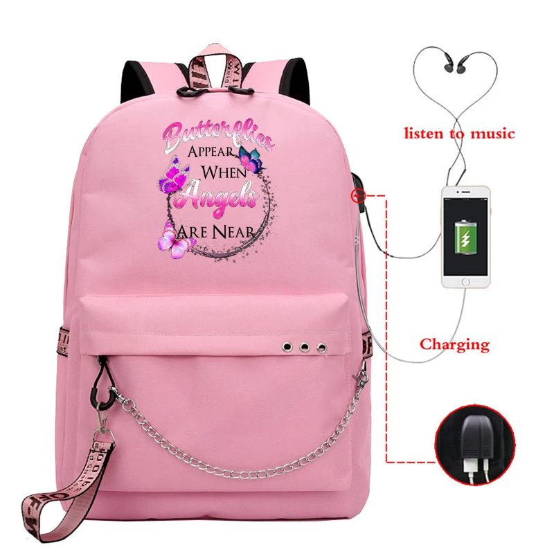 Designer Backpack Butterfly Print School Bag USB Charging Girls Backpack Back To School Book Bag Canvas Backpack Anime Backpack