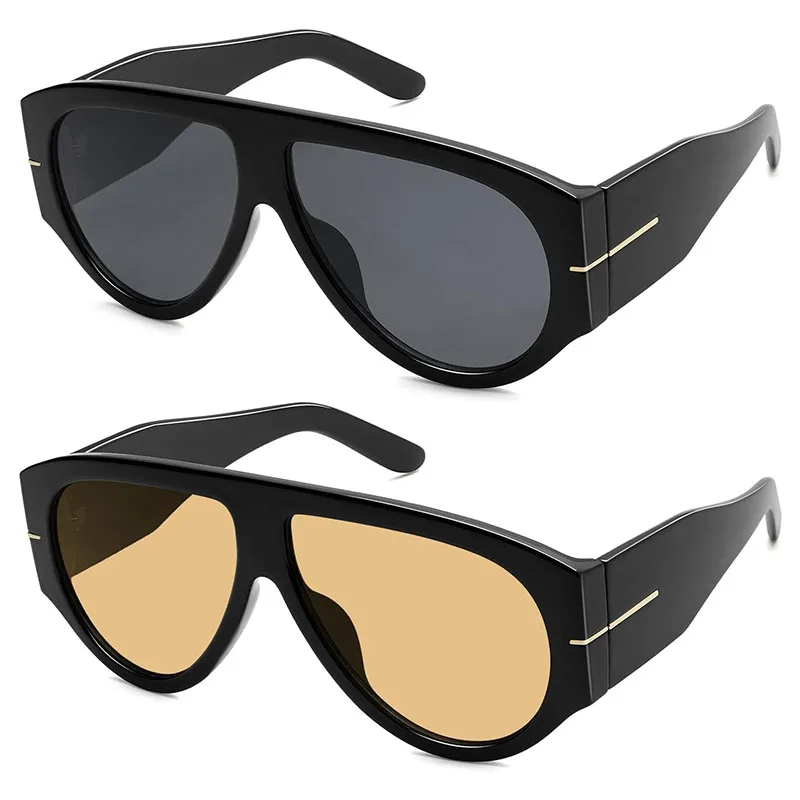 Luxury Brand Retro Big Frame Oval Women Sunglasses Black Tea Color Square Pilot Shades UV400 Cool Men Oversized Sun Glasses