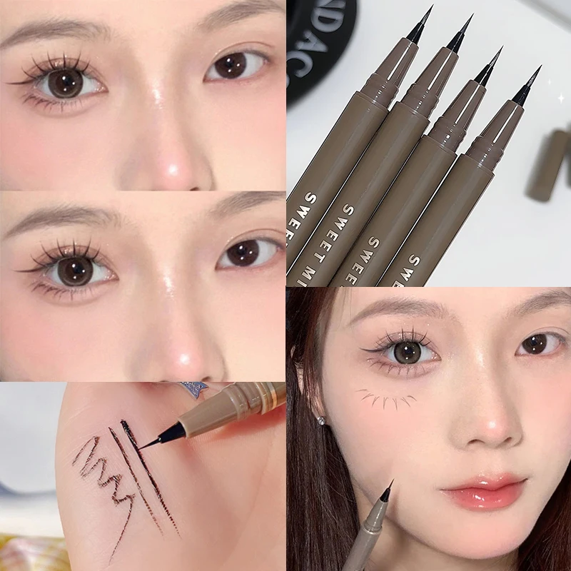 Delineador de ojos líquido resistente al agua, fácil de colorear, lápiz de cejas a prueba de sudor, delineador de ojos ultrafino de 0,05 MM, maquillaje de ojos para pestañas