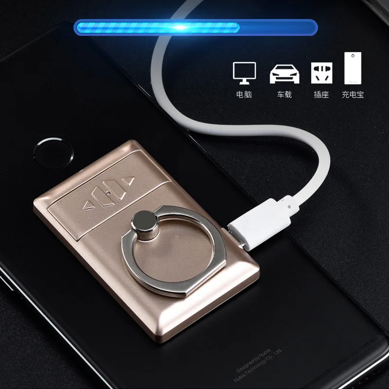 USB Charging Lighter Windproof Phone Holder Electronic Cigarette Lighter Gift Creative Ring Buckle