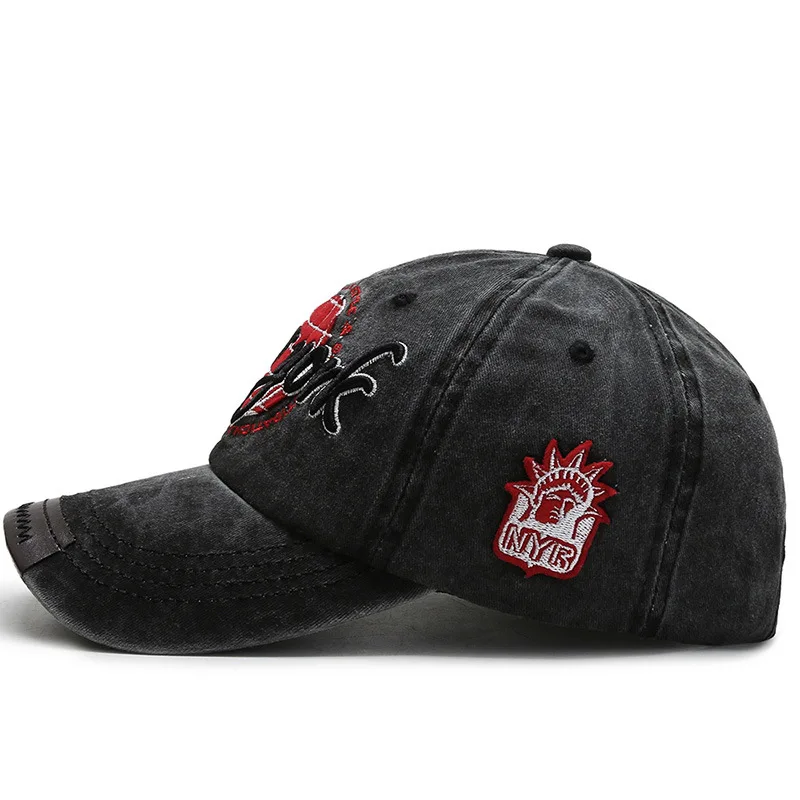 Hat Men's and Women's Spring  Summer Baseball Cap Washed Cloth Old Letter Embroidery Curved Edge Cap Versatile Retro Couple Hat