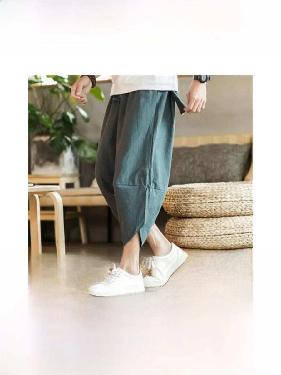 

New Original Thin Casual Cotton Linen Men's Seven-Foot Lantern Pants Loose Wide Leg Harlan Pants Spring High Waist Other