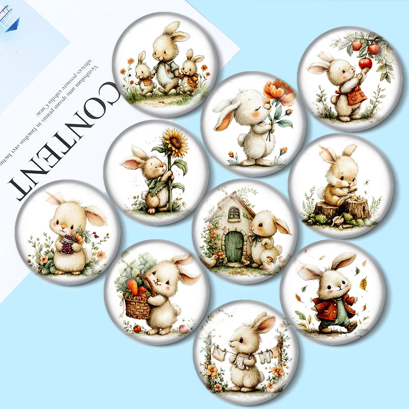 Cottage Bunny  12/18/20/25mm glass cabochon  bracelet pendant rings for jewelry demo earrings back Making findings