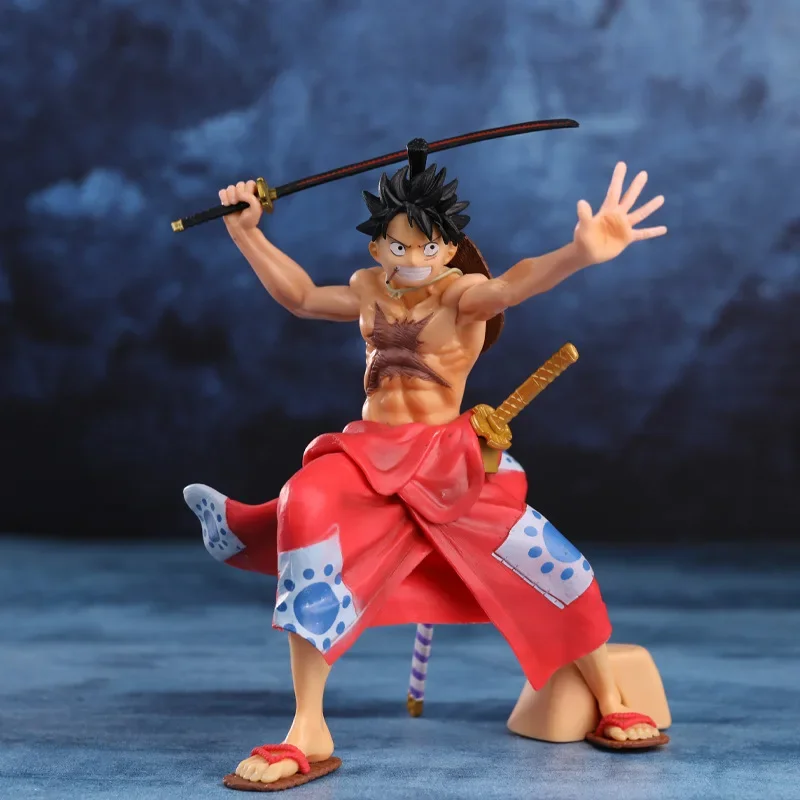 

22CM One Piece Straw Hat Luffy Ichiban Rewards Kimono Luffy Wano Country Armed Color Luffy Figure Model