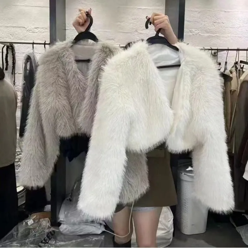 Luxury Fur Coat Autumn Winter Tailoring Faux Fur Jacket Women Long Sleeve Tops Streetwear Design Outerwear Trend Warm Coats New