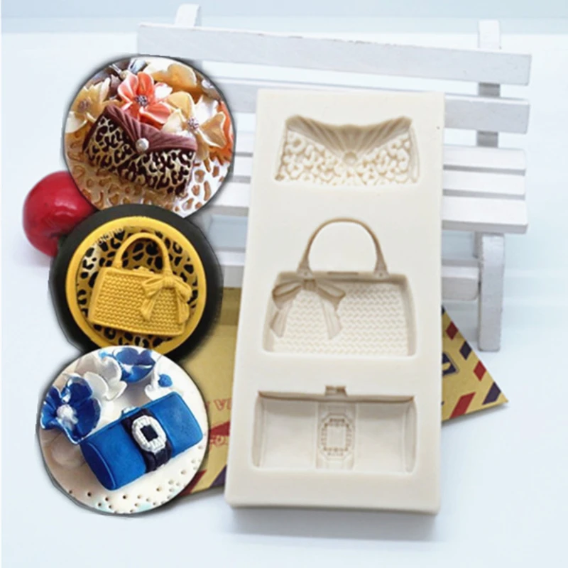 3D Ladies Bags Fondant Cake Silicone Molds  Border Decorating Tools Gumpaste Chocolate Kitchen Baking Accessories  M141