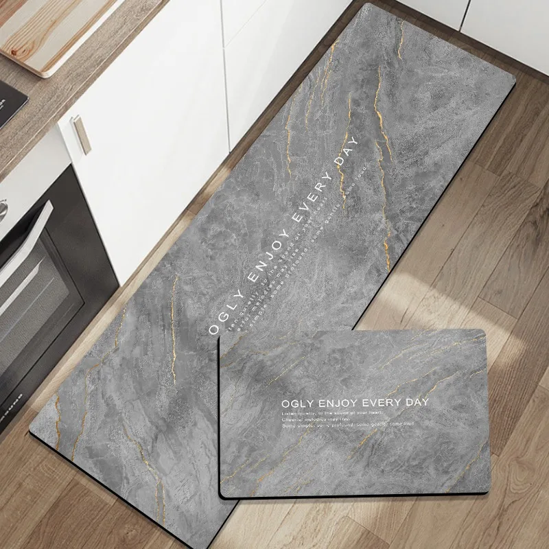 

Kitchen Floor Mats Non-slip and Oil-proof, No-cleaning Carpets PVC Leather Strip Rugs Nordic Marble Foot Mat Alfombra 주방 카펫