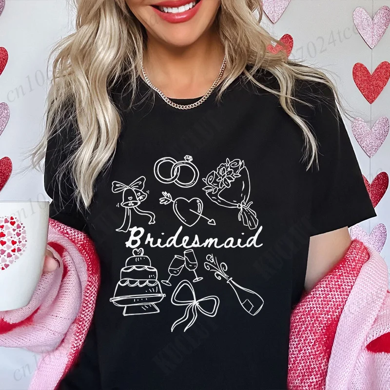 Bridal Shower Wedding Party Tops Bridesmaid Maid of Honor Tees Shirt Fashion Harajuku Kawaii T-shirt WoY2K Clothing ﻿