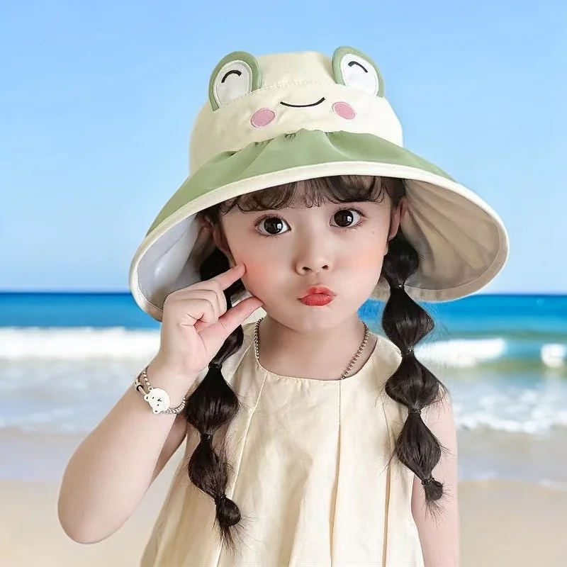 قبعة الأطفال 2025 الجديدة الكبيرة الطنف الصيف الفتيات واقية من الشمس UV حماية فارغة قبعة الشمس طوي الصبي رقيقة الطفل قبعة 2