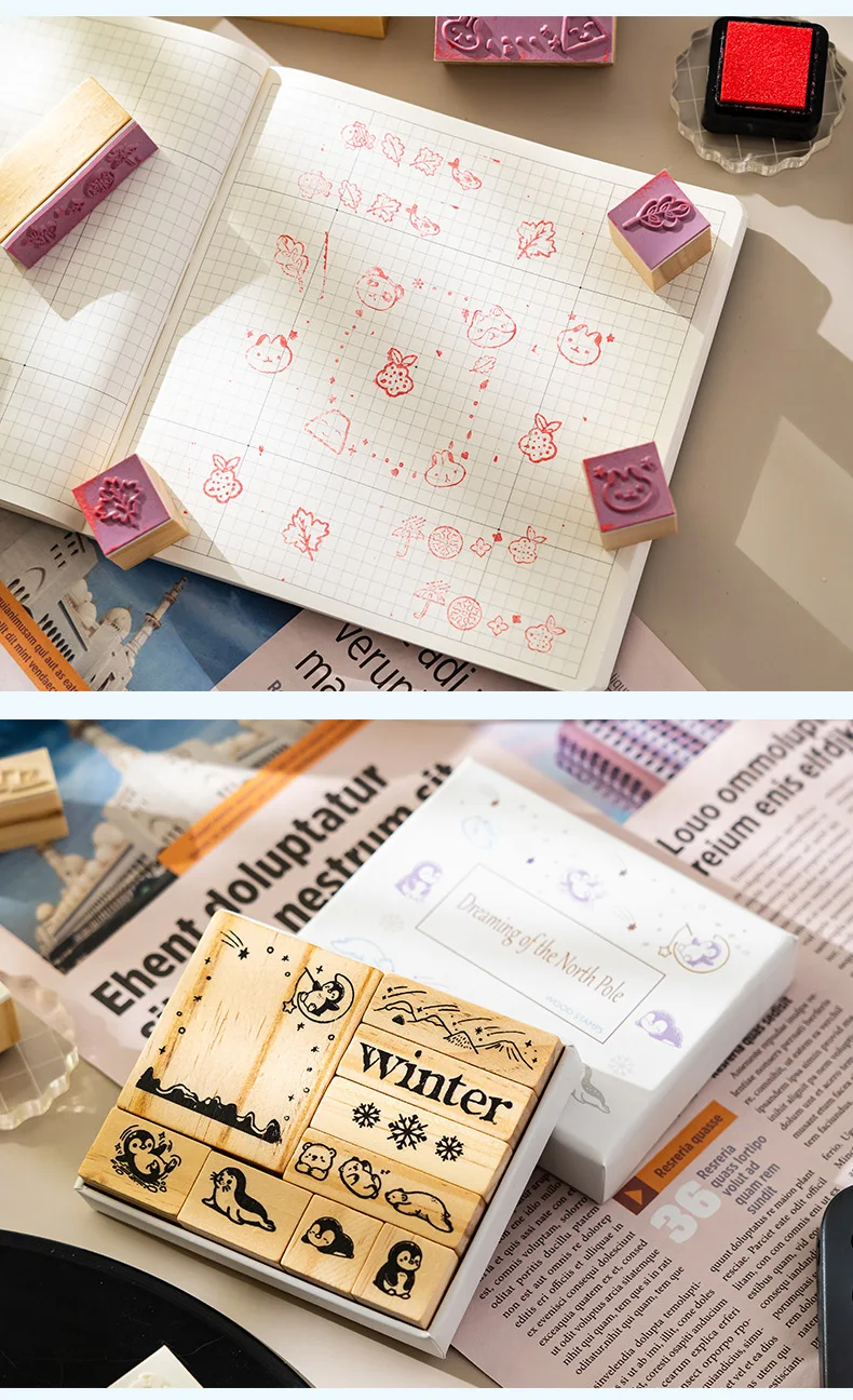 مجموعة الختم الخشبي DIY عنصر صغير الإبداعية الكرتون الإضافية نمط المواد الزخرفية ختم حساب اليد #1