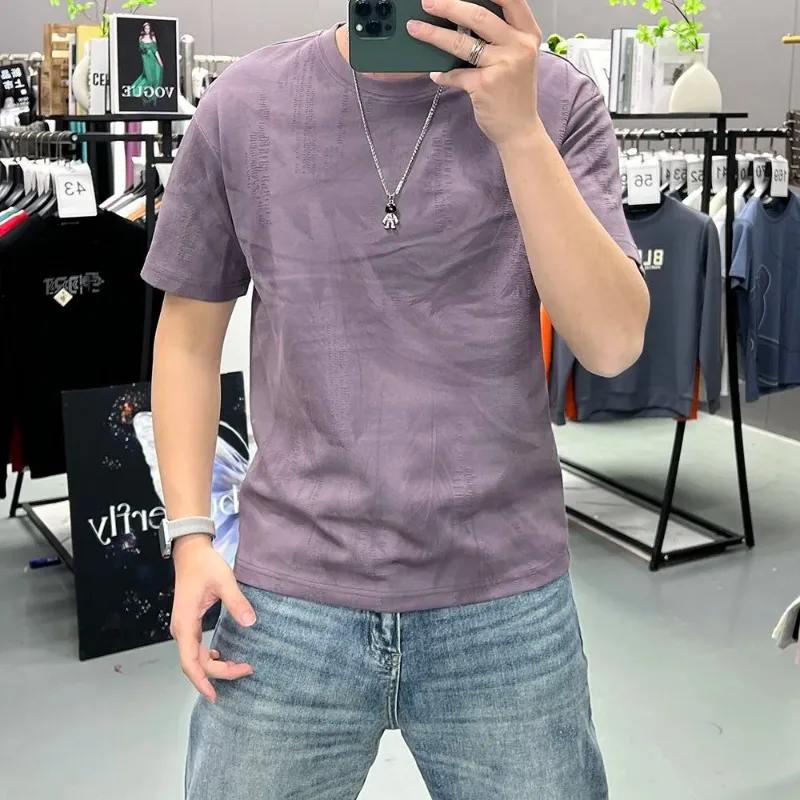 Men's Feather Print Crew Neck T Shirt Slim Fit Short Sleeve Casual Summer Streetwear Tee