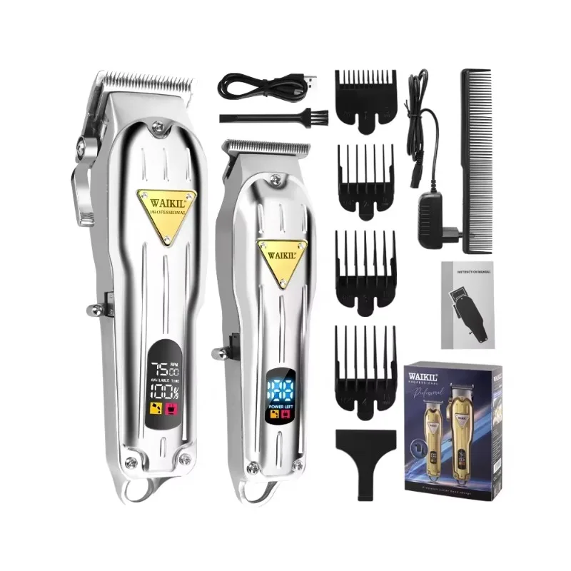 Professional Rechargeable Cordless Men Hair Cutting Kit, Electric Hair Clipper Full Set for Barber Salon Household Grooming Use