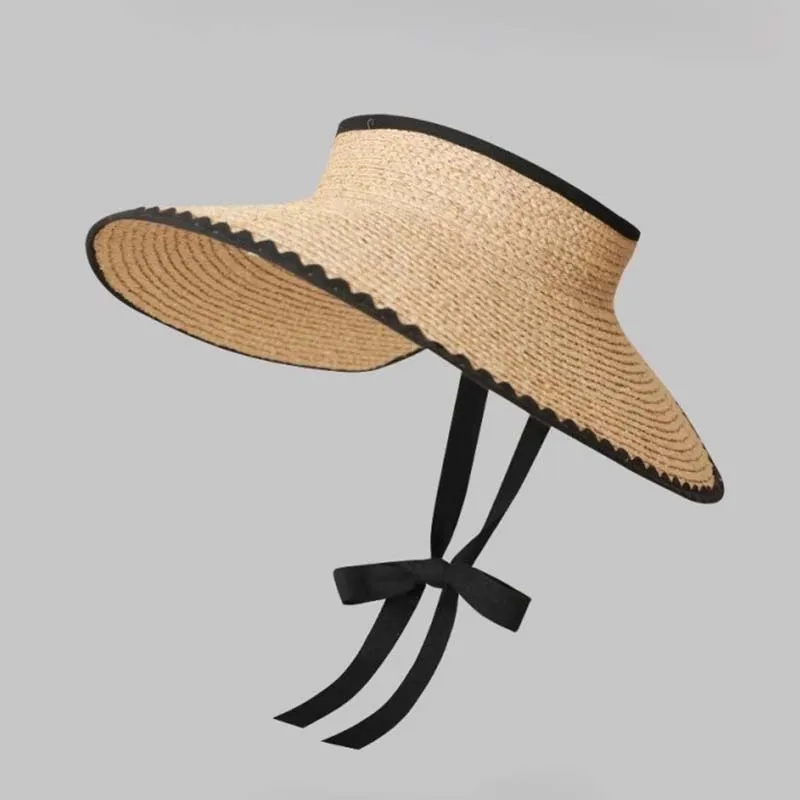 New Franch Style Light Luxury Nature Straw Hat Large Size Brim Sunproof Empty Top Hat Summer Women Outing Foldable Beach Hat