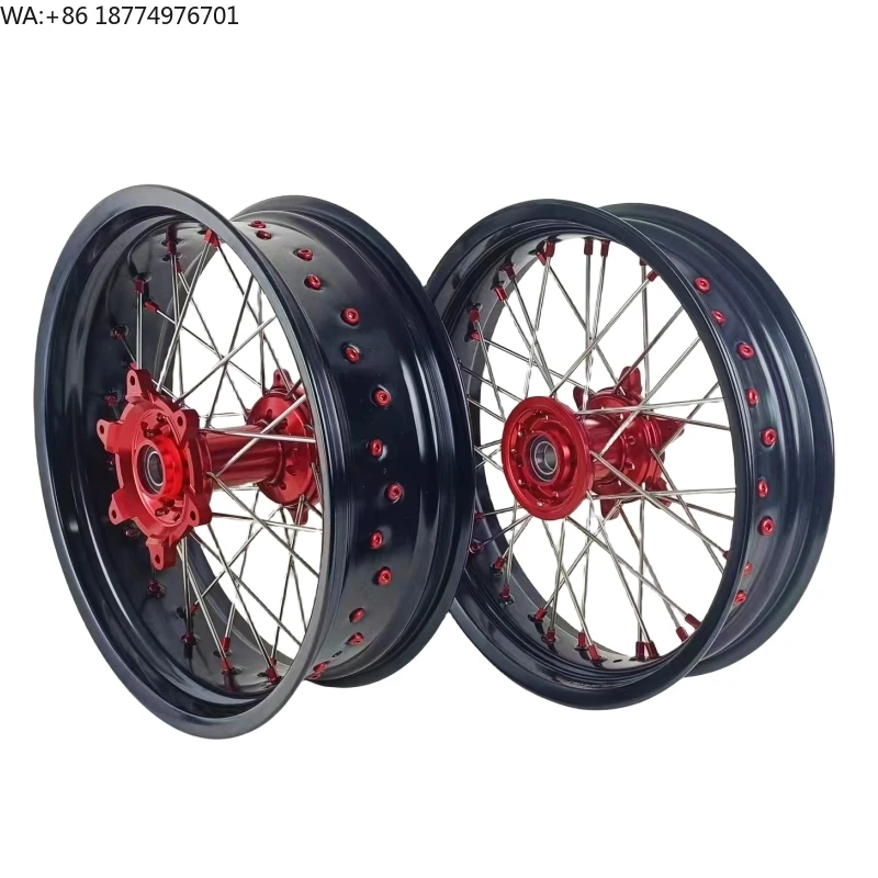 Personal Custom 17-3.5/5.0 Inch Black Rim Red Hub Supermoto Wheels Set Fit CRF