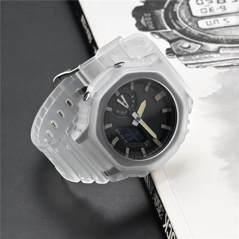 المطاط حزام ساعة اليد الحافة ل كاسيو G-SHOCK GA-2100 GA-2110 الراتنج حزام (استيك) ساعة الرجال الرياضة مقاوم للماء تعديل عدة مع أدوات