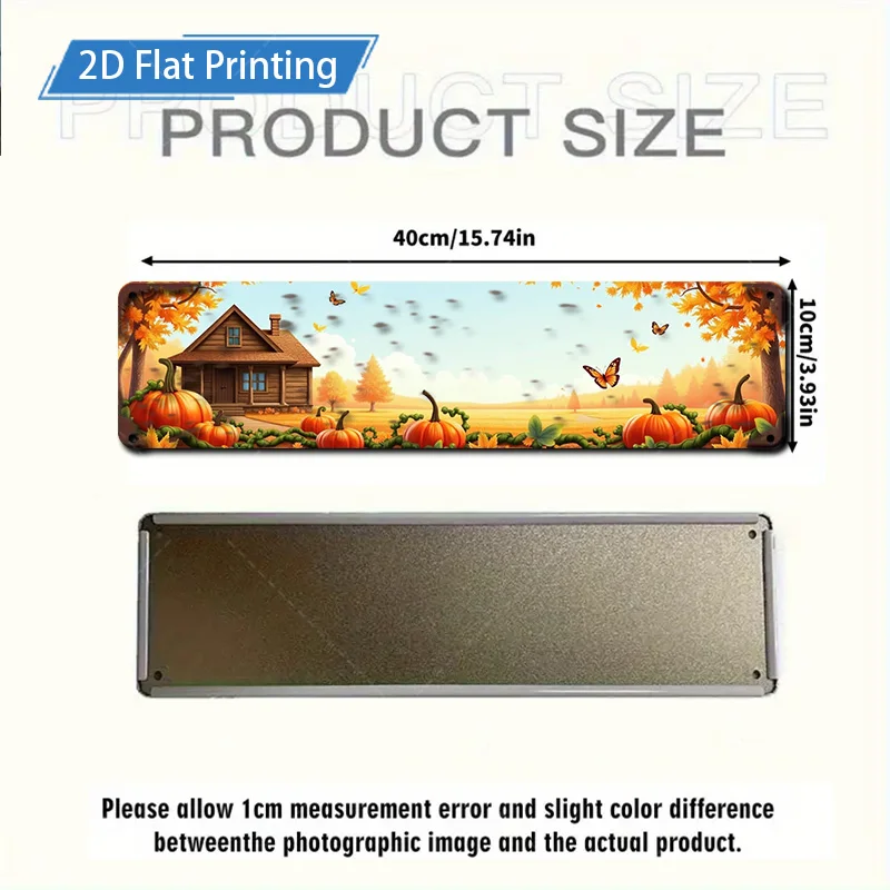 1pc 4x16inch Metal Sign Autumn Farmhouse Scene Flat Printing Metal Sign with Pumpkins and Butterflies Decor