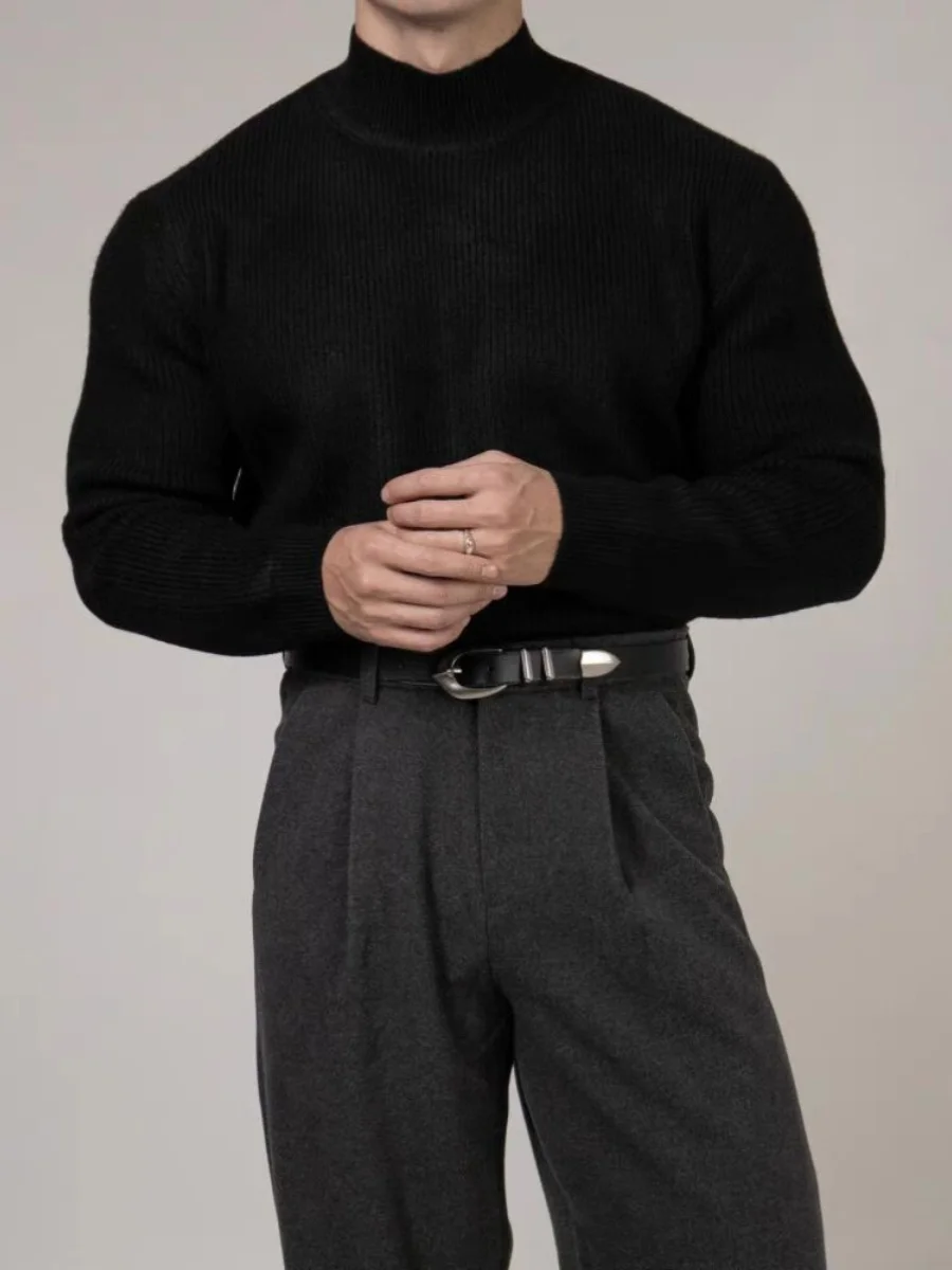 

American Hardman Sle f High Ne Knitted Sweater Muscle Men Slim Long Sve Sweatirt European High End Base Wool ir...
