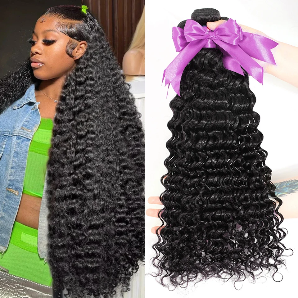 Deep Wave Hair Bundles Deep Curly Hair Bundles On Sale Brazilian Human Hair Bundles Natural Black Hair Weave Extensions