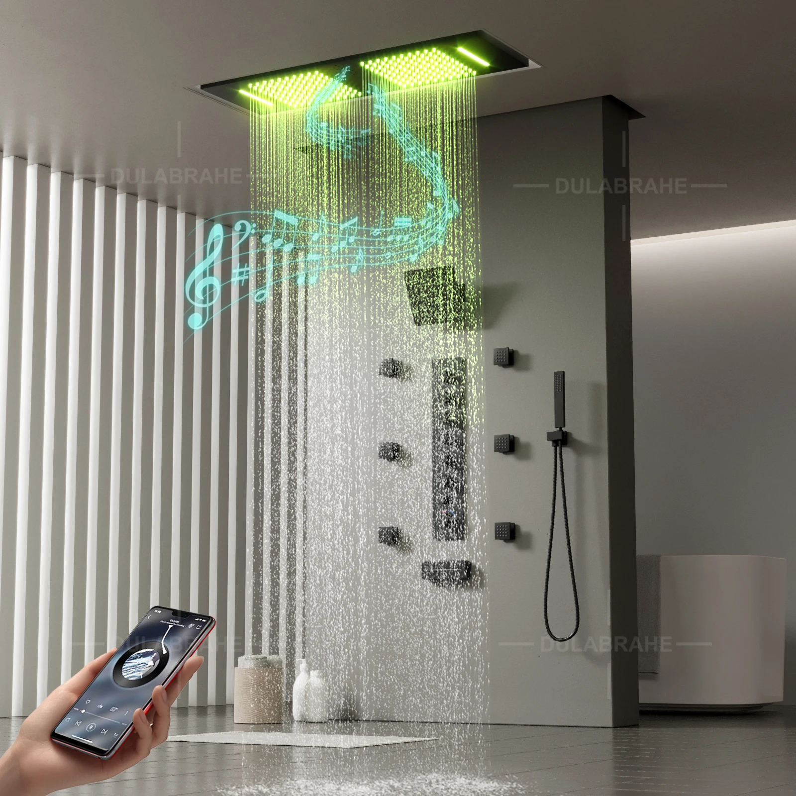 

Luxury Led Music Bathroom Smart Shower Set Multi-function Rain Waterfall Shower Head 36*12inch Digital Display Shower Faucet Set