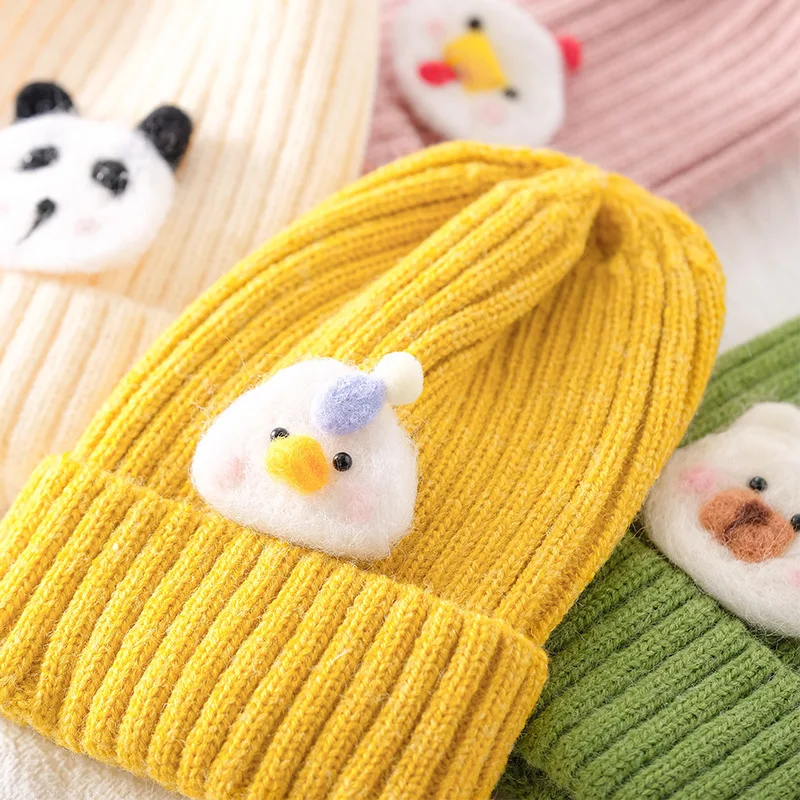 

Милая вязаная детская шапка с героями мультфильмов для мальчиков и девочек, осенне-зимняя теплая вязаная крючком шапка, кавайная однотонная модная шапка для малышей
