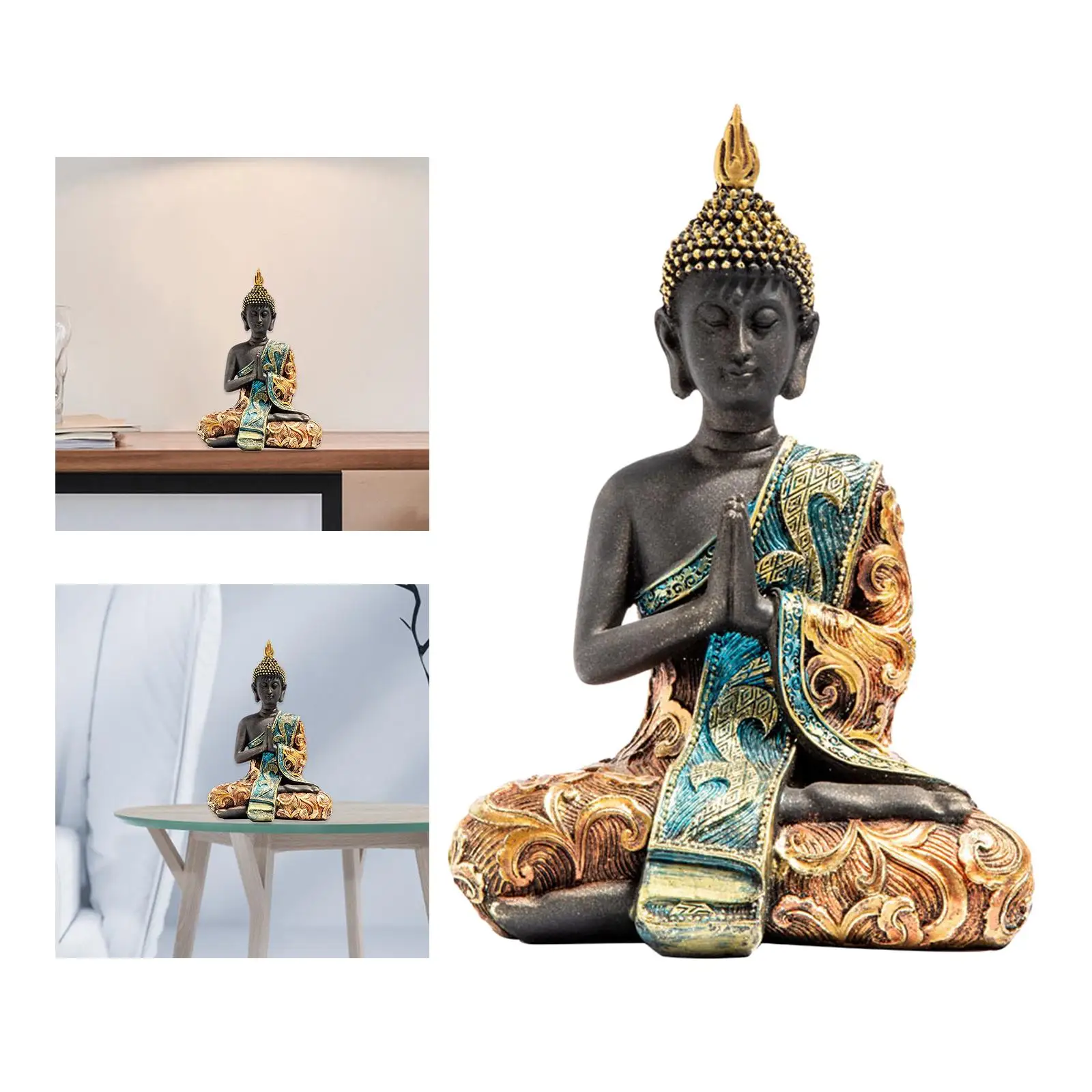 Thailand Buddha Statue Sitting Figurine Zen Home Desktop Decor Collectibles