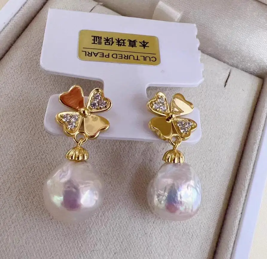 

AAA 11-12 MM natural baroque white south sea pearl earrings earrings for women 925 sterling silver