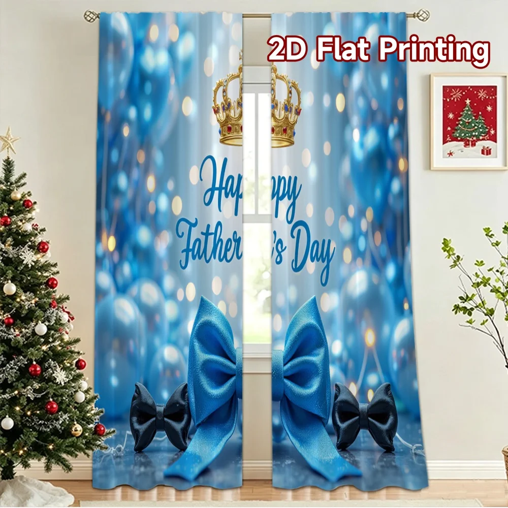 2D flat 2pcs Curtain Home Short Curtains Father's Day Crown Bows Durable polyester fiber Holiday Decorations for Booths Studio