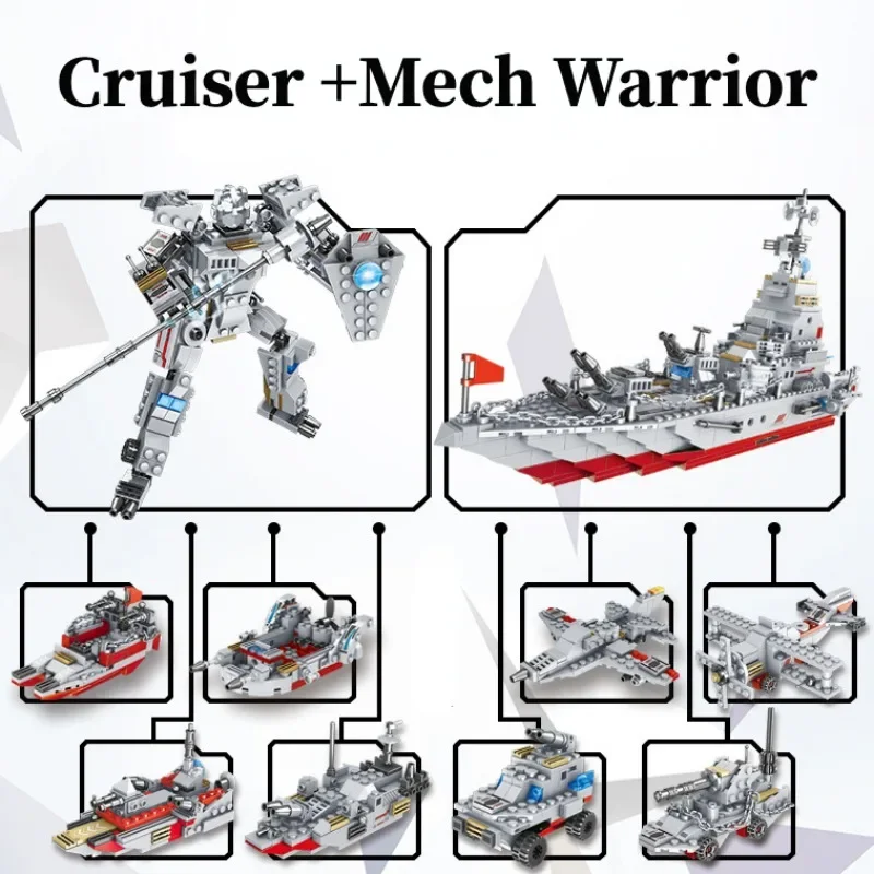 Militair schip Leger Ocean Cruiser Oorlogsschip Bouwstenen Stad Politiebureau SWAT Team Militair Model Bakstenen Speelgoed voor kinderen