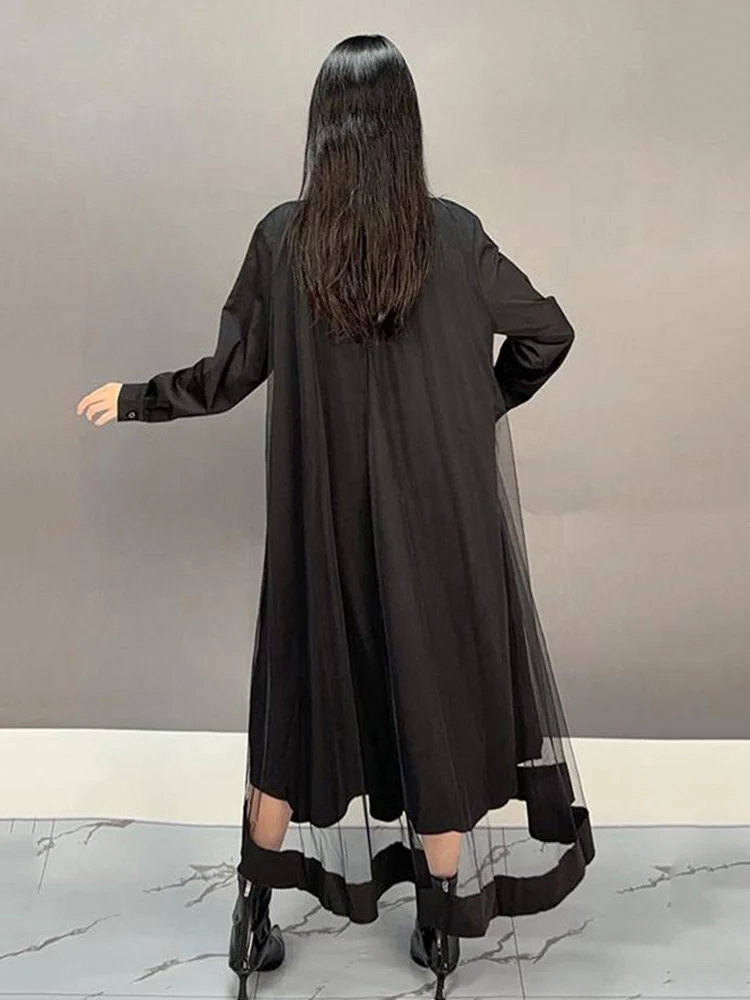 SHENGPALAE Casual V Neck Dress Women Full Sleeve A Line Irregular Hem New 2024 New Loose Female Fashion Long Dresses 5C1560