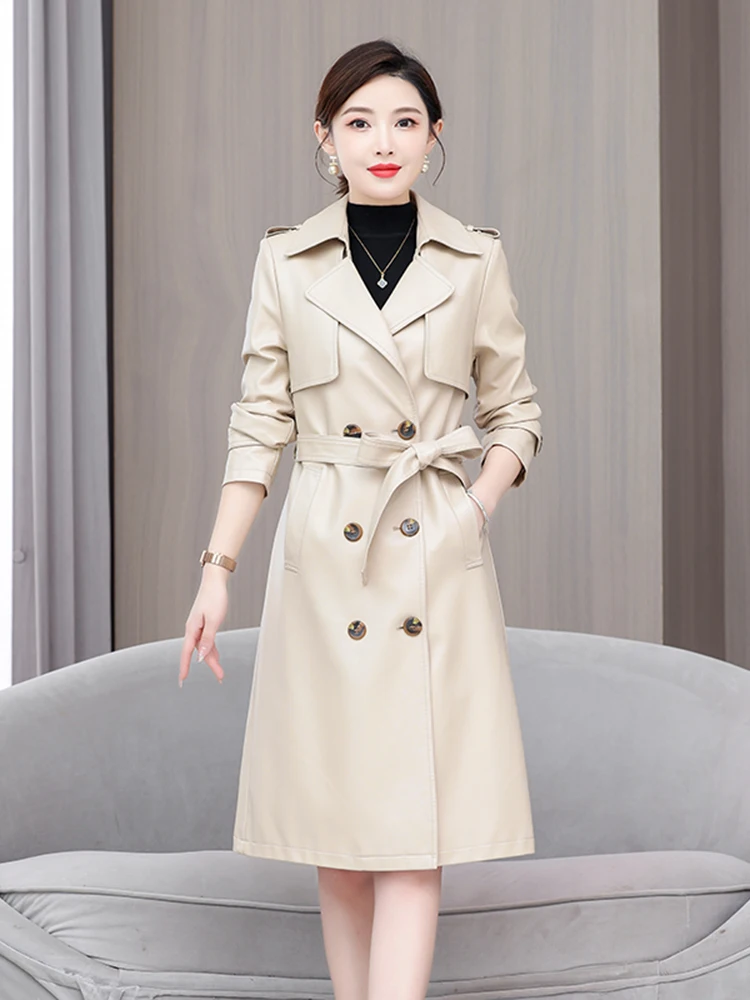 Haining Echt Leren Jaet Dames Halflange 2025 Lente Herfst Nieuwe Sle High-End Leren Windjack Met Riem Slim-fit S...