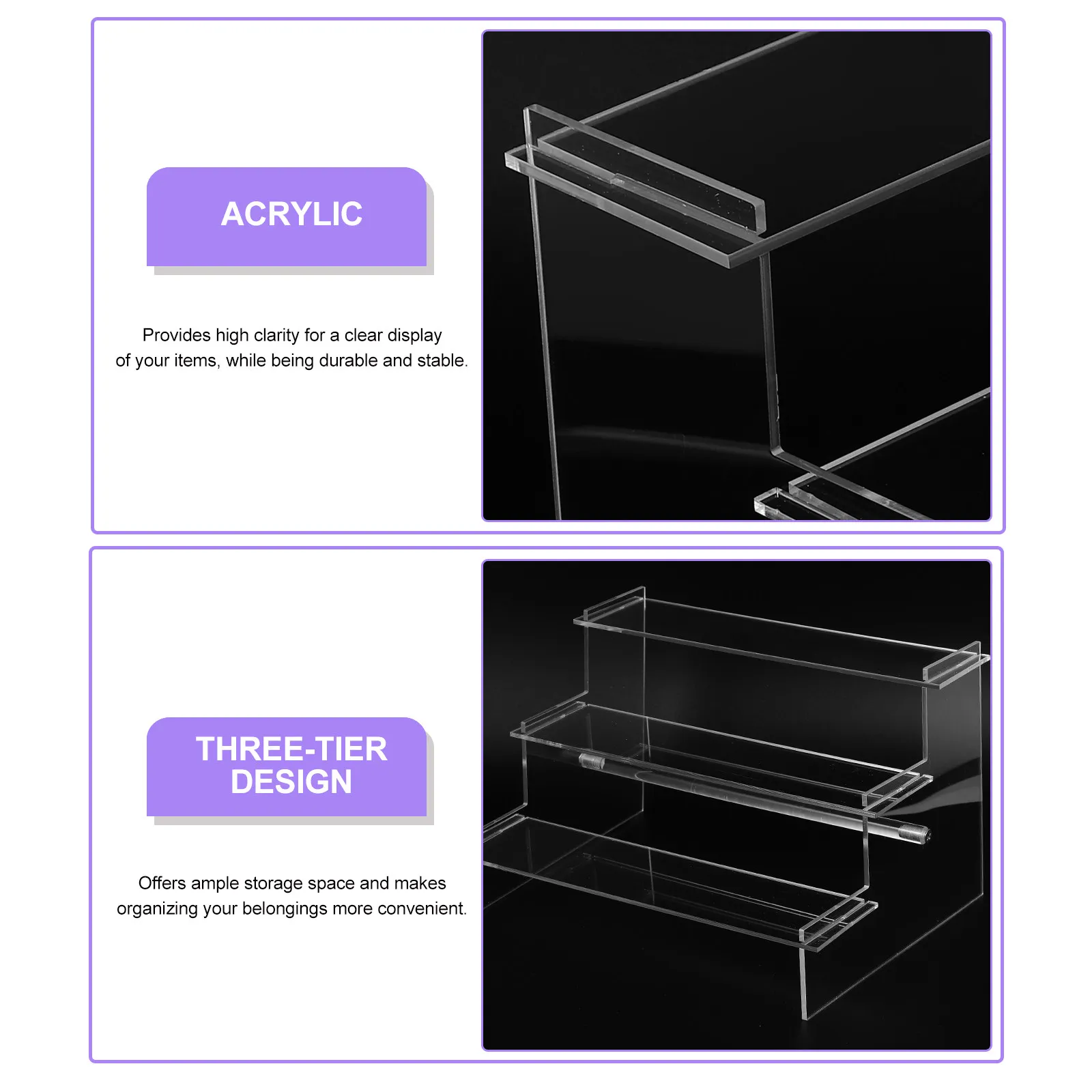 3-Tier Acrylic Display Stand Transparent Storage Rack For Makeup Perfume Lipstick Cake Cupcake Figures Collection