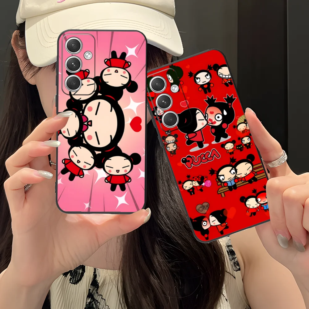 Cartoon P-Pucca Phone Case for Samsung Galaxy S24 S23 S22 S21 S20 S10 S9 Plus FE Ultra Lite Black Cover Cellphones