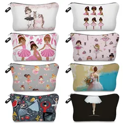 Bolsa de cosméticos con estampado de Arte de Ballet para niña, organizador de artículos de tocador, estuche de lápices diario para la escuela, bolsa de maquillaje práctica para exteriores