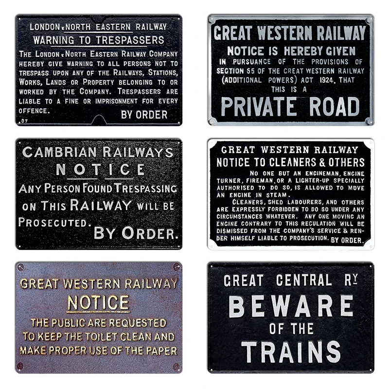 Vintage LNER Cambrian Great Western Railways Trespass sign Metal Iron Club Customize Wall Decor Tin Sign Poster