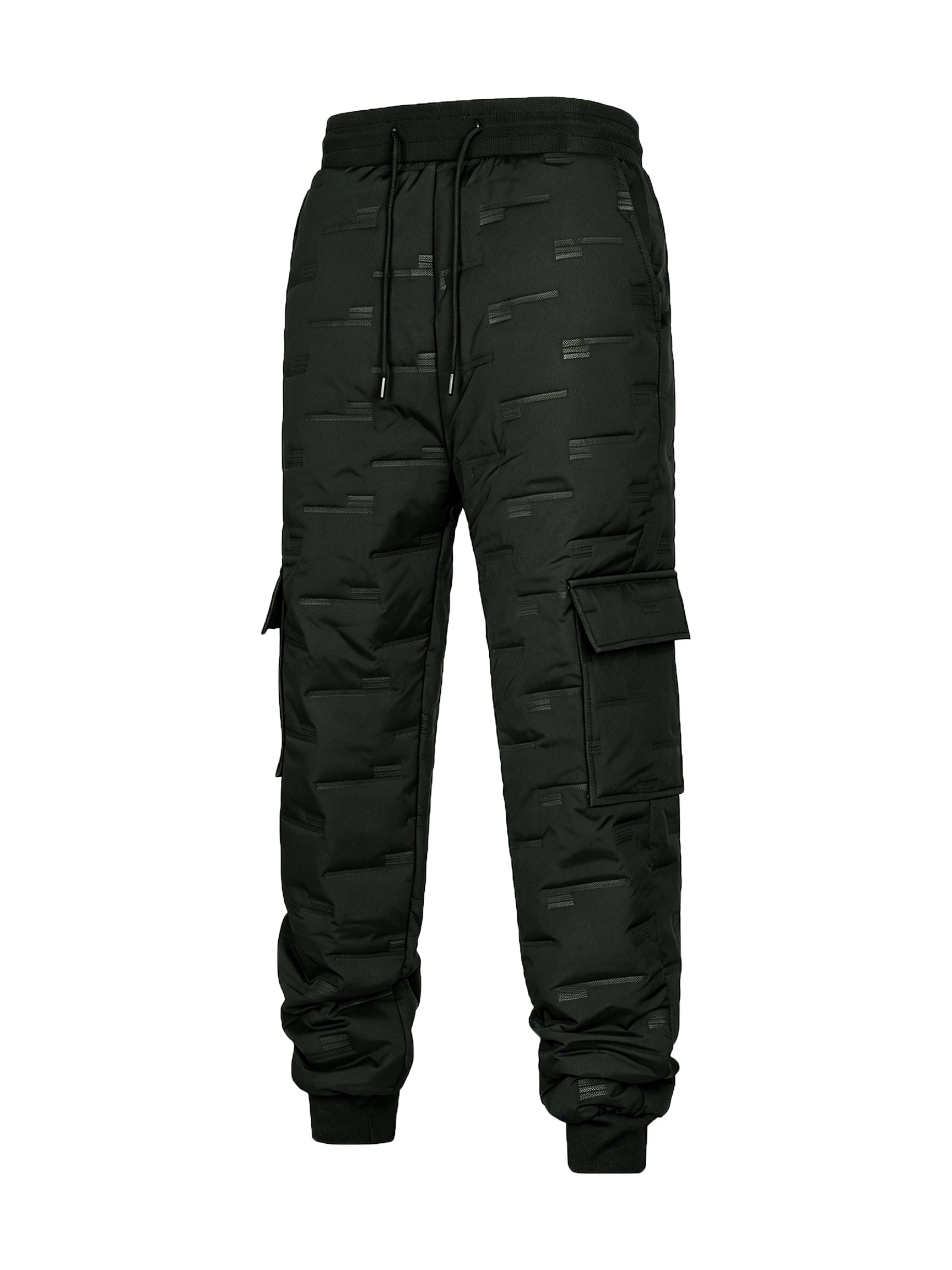 Men’s Warm Quilted Cargo Pants Drawstring Elastic Waist Multi‑Pocket Padded Jogger Trousers Male Winter Outdoor Streetwear